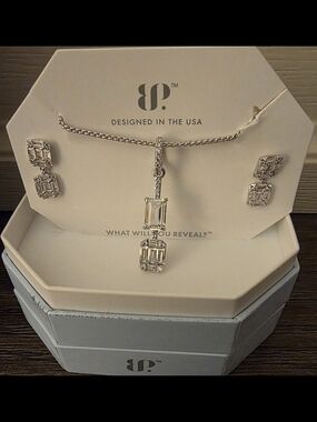 BP Dazzling Silver-Tone Crystal Pendant Necklace & Earrings Set